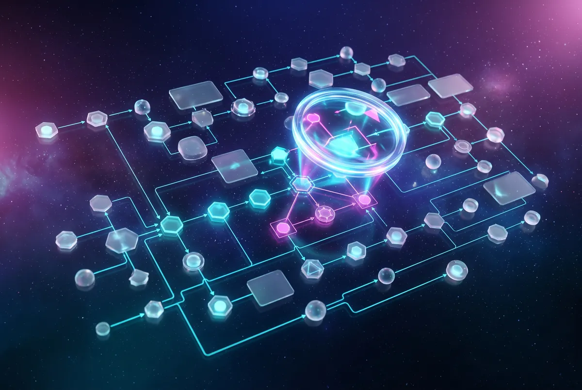 Illustration of a holographic business process map with the best opportunity highlighted